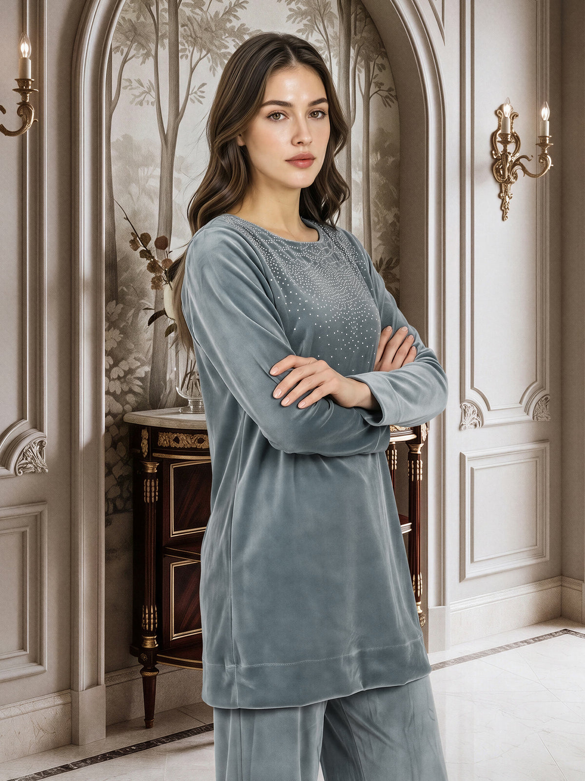 Velour Co-ord Set- Embellished