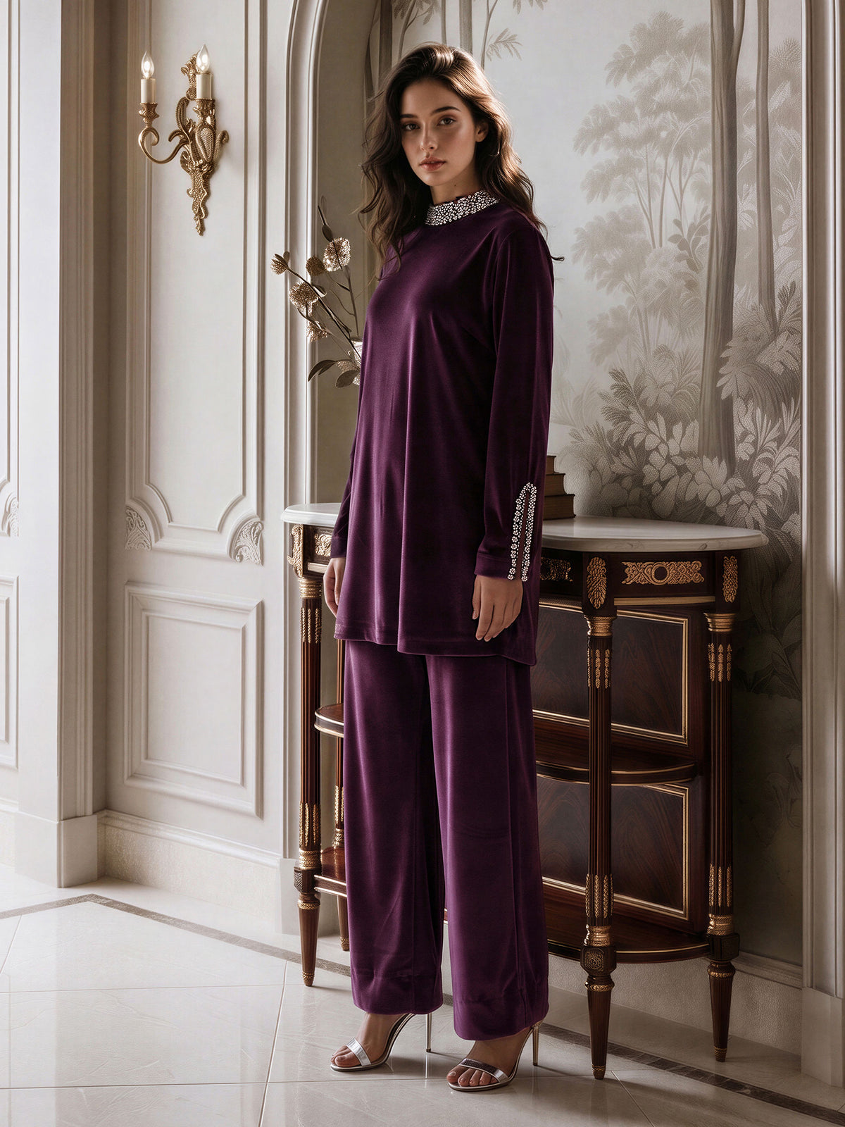 Velour Co-ord Set- Embellished