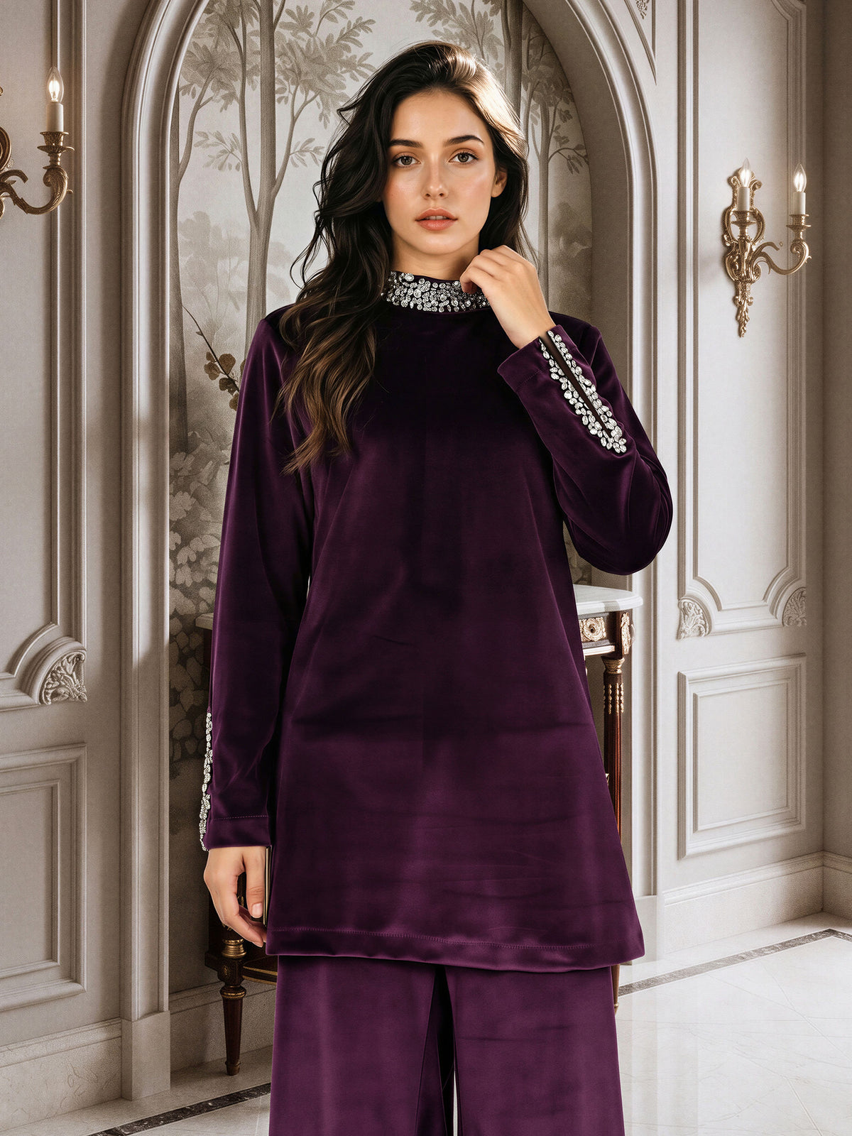 Velour Co-ord Set- Embellished