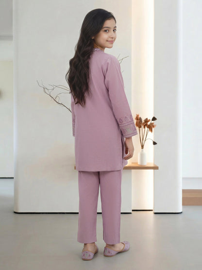 2 Piece Satin Suit - Embroidered (Pret)