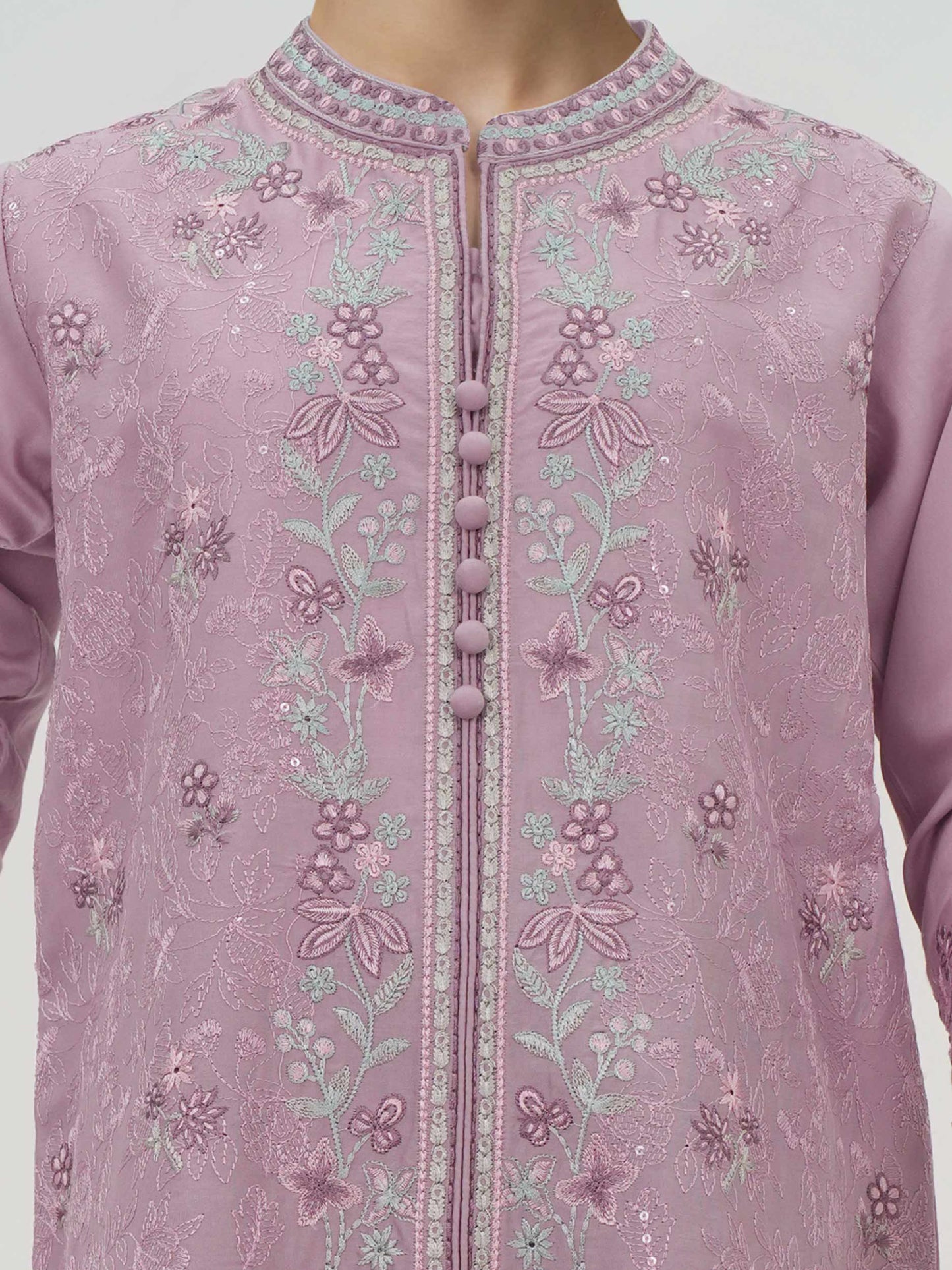 2 Piece Satin Suit - Embroidered (Pret)