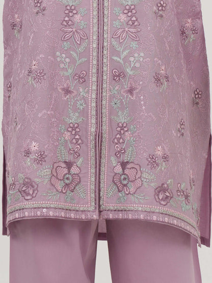2 Piece Satin Suit - Embroidered (Pret)