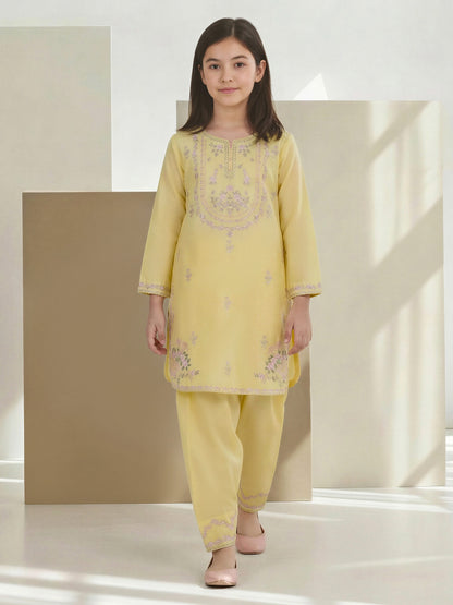 2 Piece Satin Suit- Embroidered (Pret)