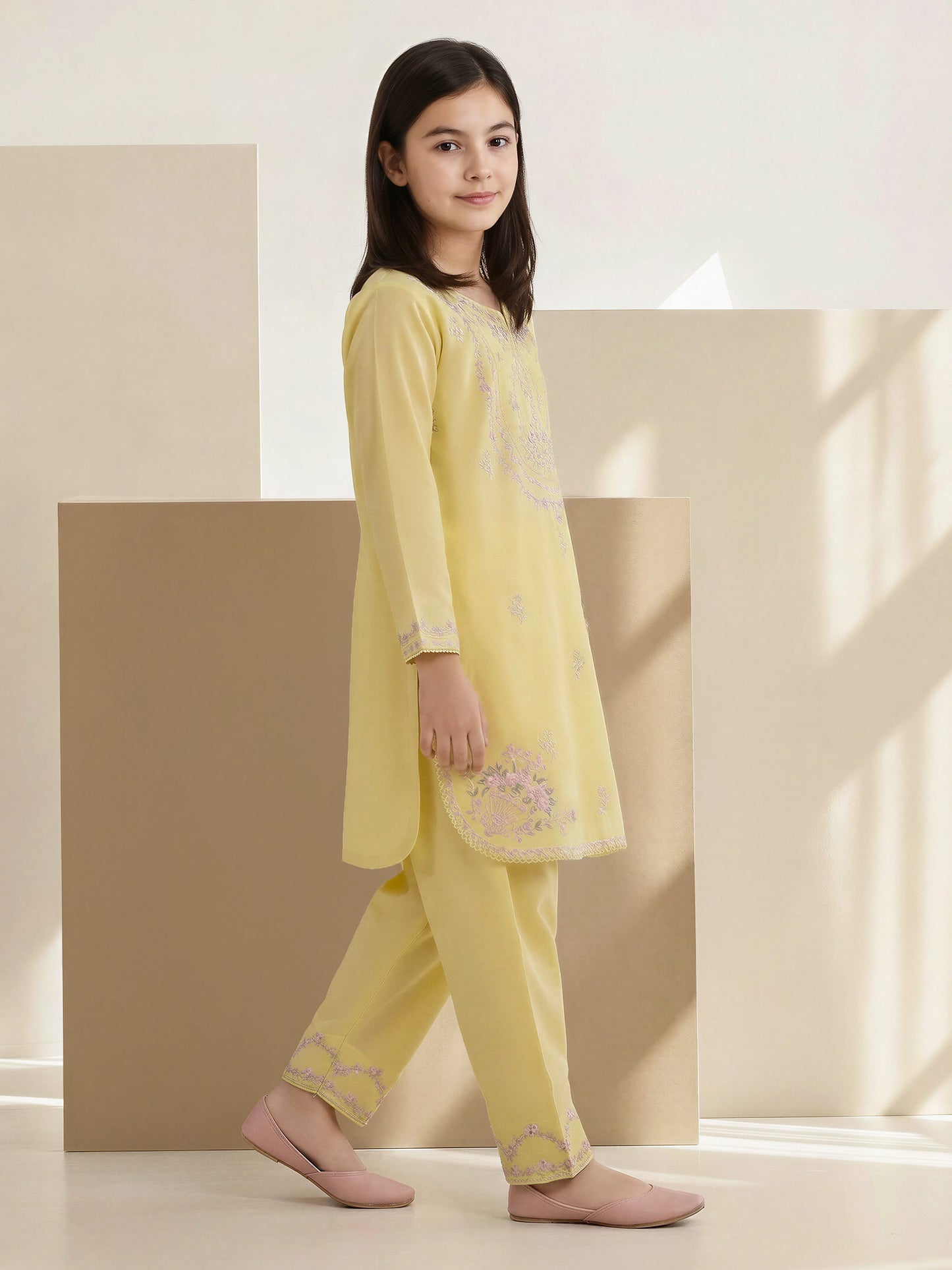 2 Piece Satin Suit- Embroidered (Pret)