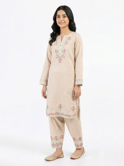 2 Piece Slub Khaddar Suit- Embroidered (Pret)