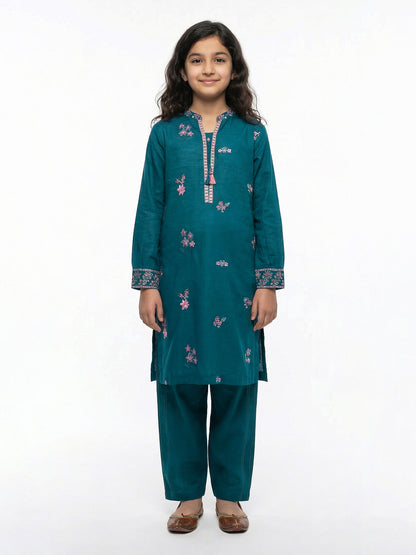 2 Piece Slub Khaddar Suit- Embroidered (Pret)