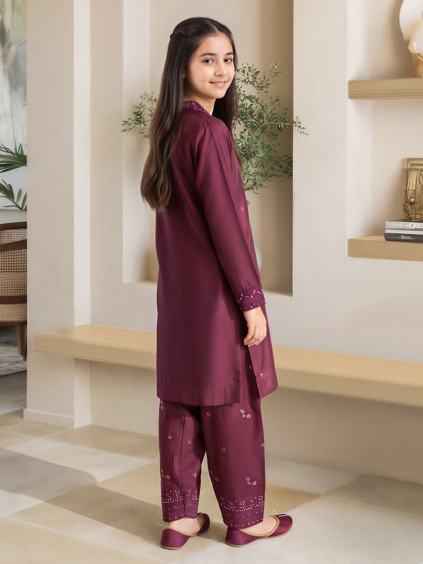 2 Piece Raw Silk Suit- Embroidered (Pret)