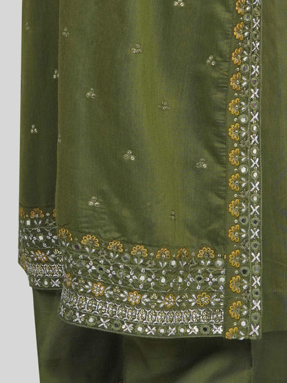 2 Piece Raw Silk Suit- Embroidered (Pret)
