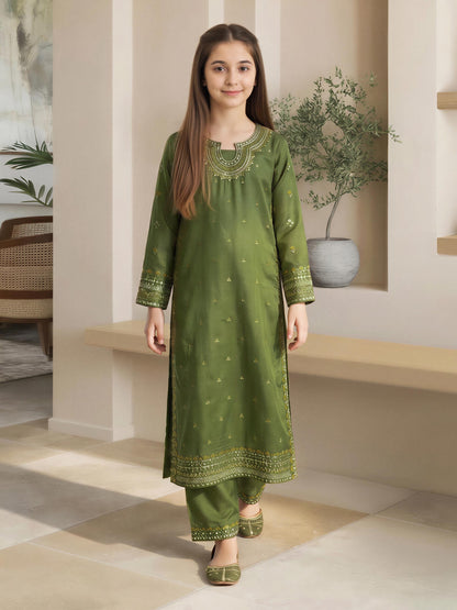 2 Piece Raw Silk Suit- Embroidered (Pret)