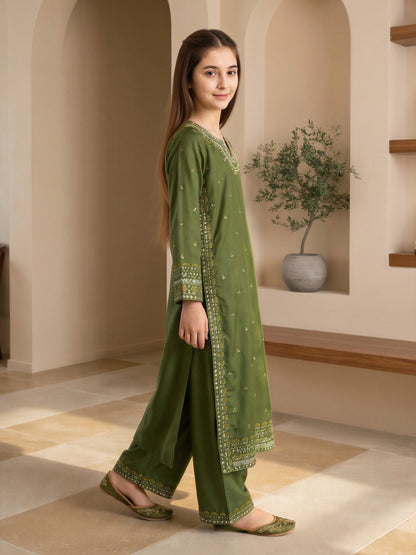 2 Piece Raw Silk Suit- Embroidered (Pret)