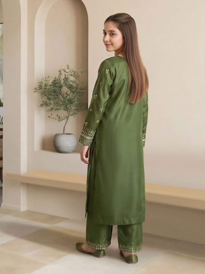 2 Piece Raw Silk Suit- Embroidered (Pret)