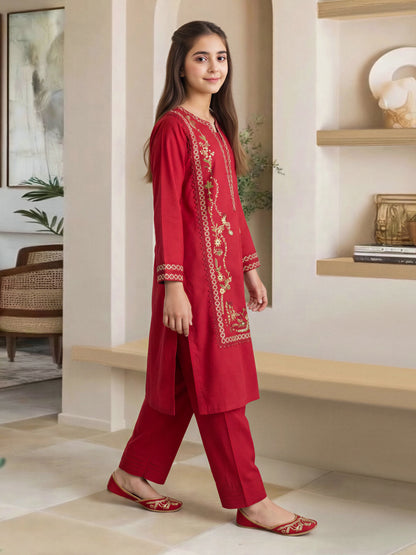 2 Piece Lawn Slub Suit- Embroidered (Pret)