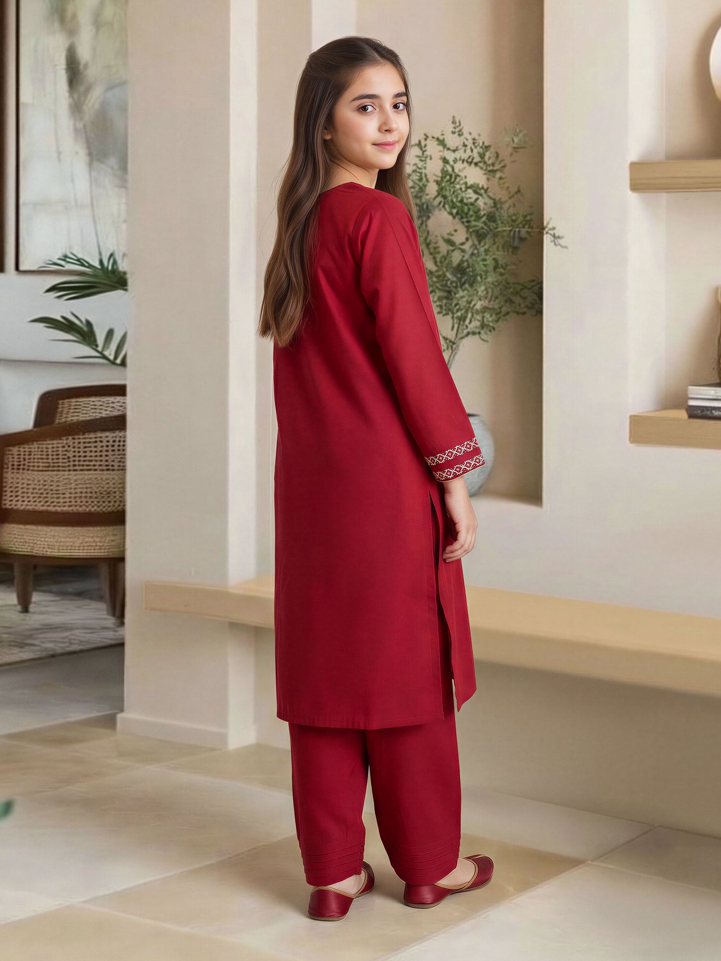 2 Piece Lawn Slub Suit- Embroidered (Pret)