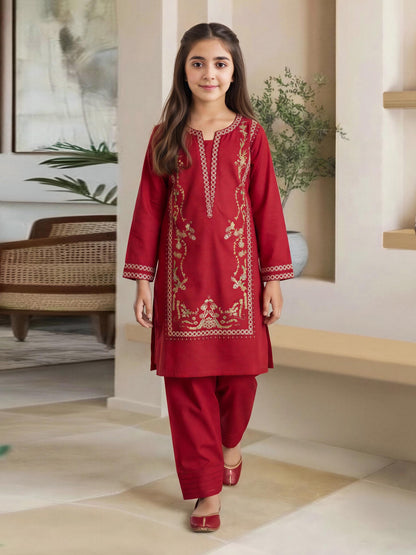 2 Piece Lawn Slub Suit- Embroidered (Pret)