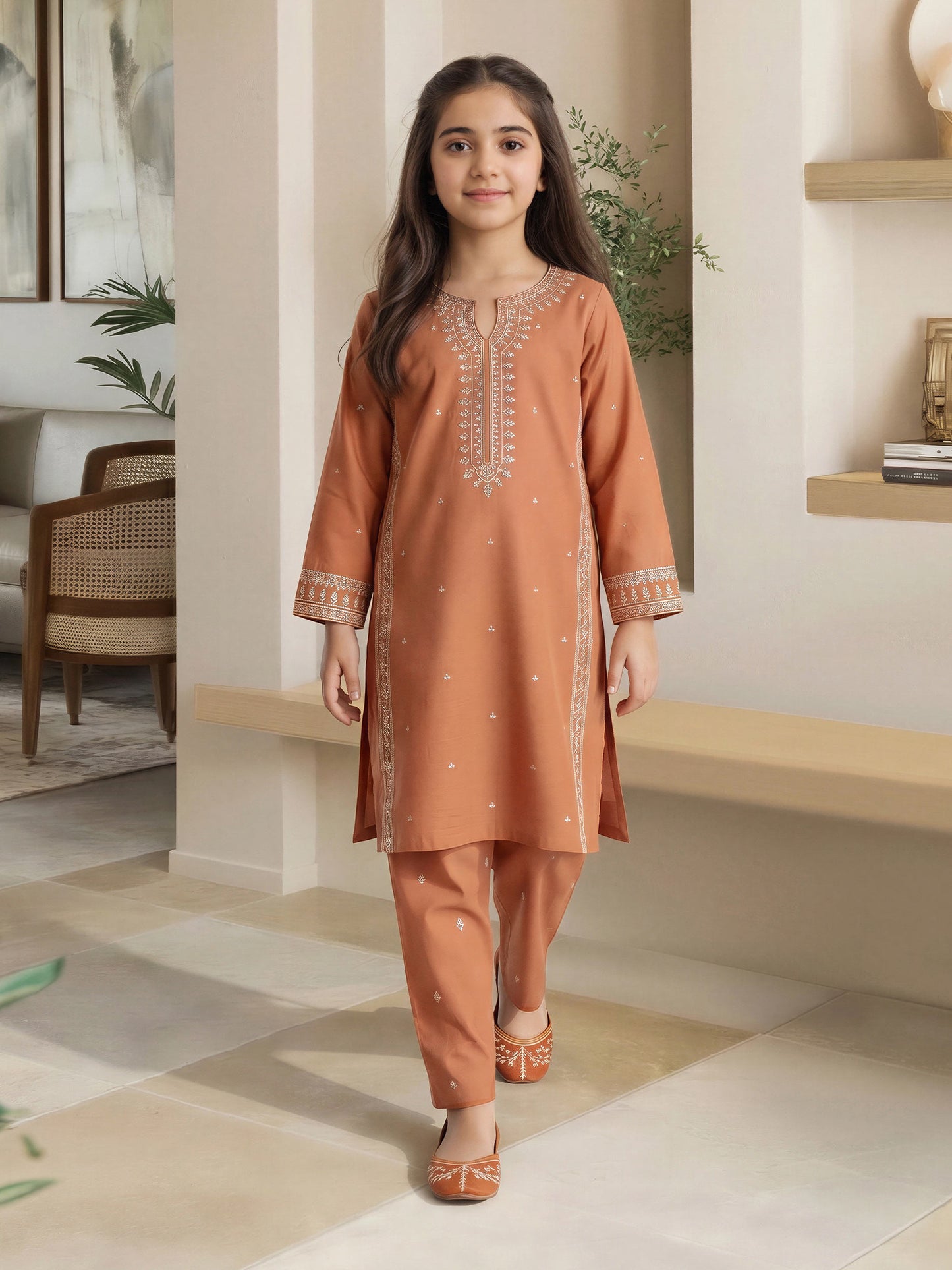 2 Piece Dobby Suit- Embroidered (Pret)
