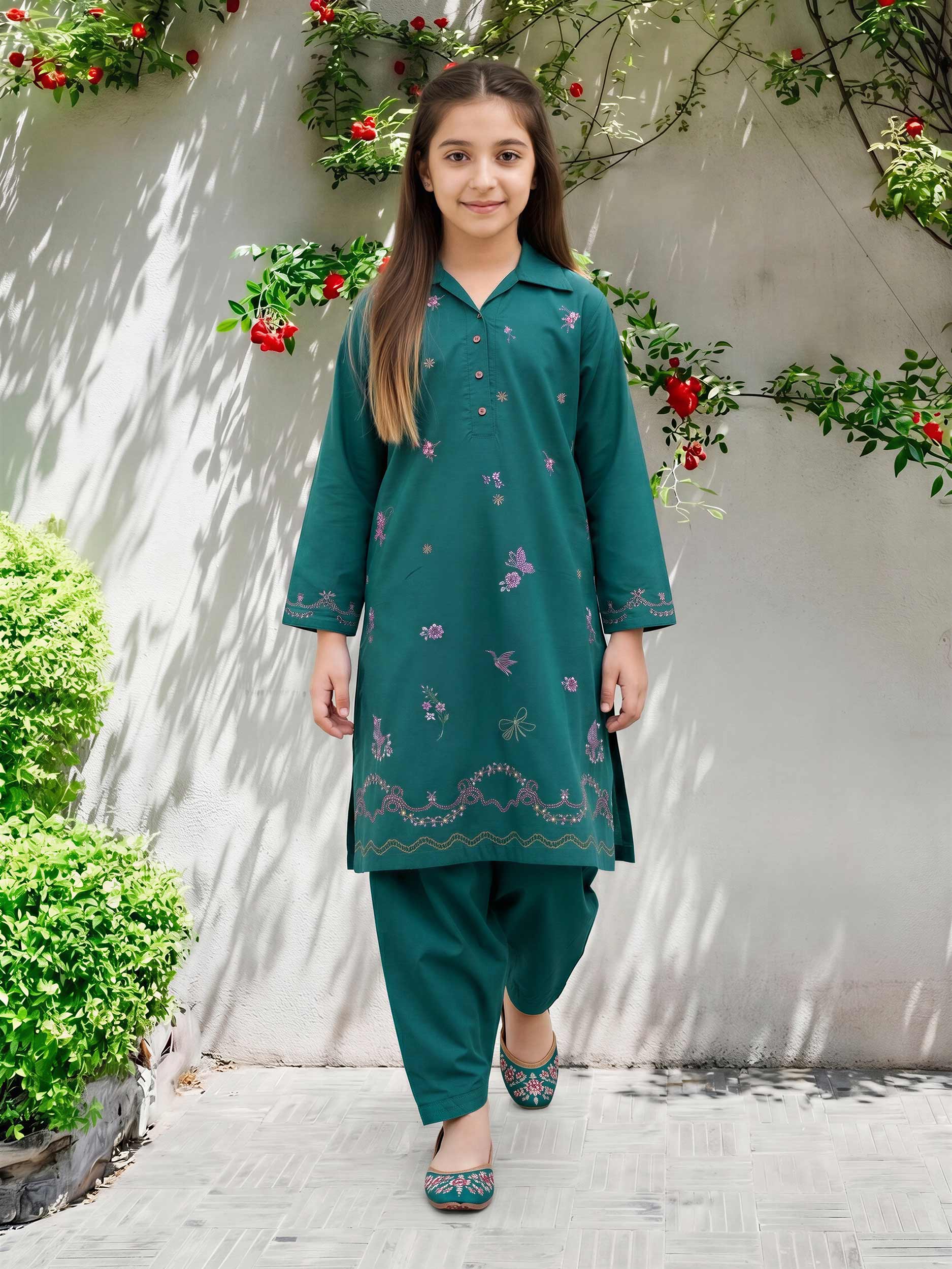 2 Piece Cambric Suit- Embroidered (Pret)