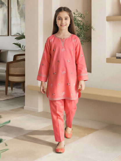 2 Piece Lawn Slub Suit- Embroidered (Pret)