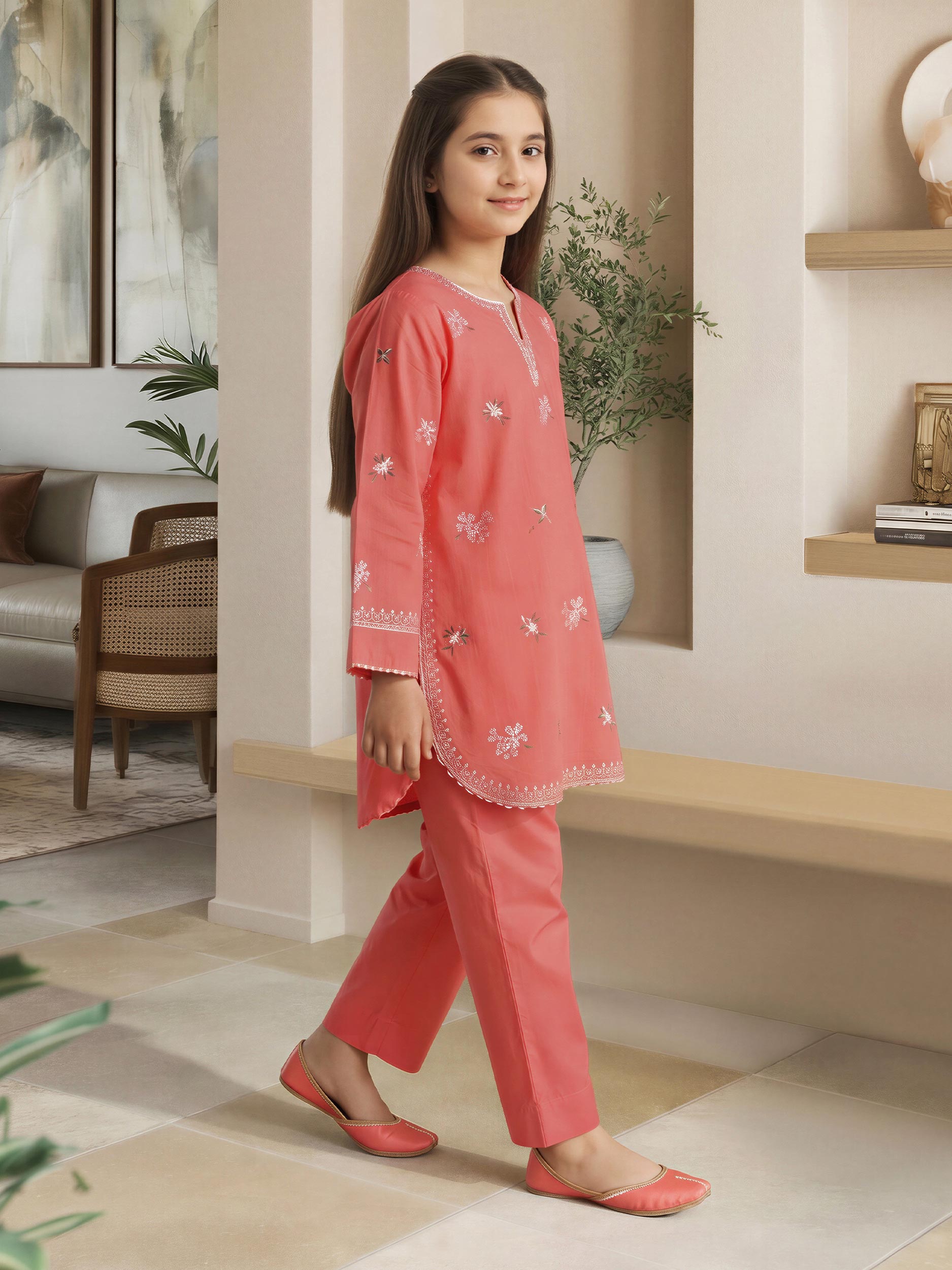2 Piece Lawn Slub Suit- Embroidered (Pret)
