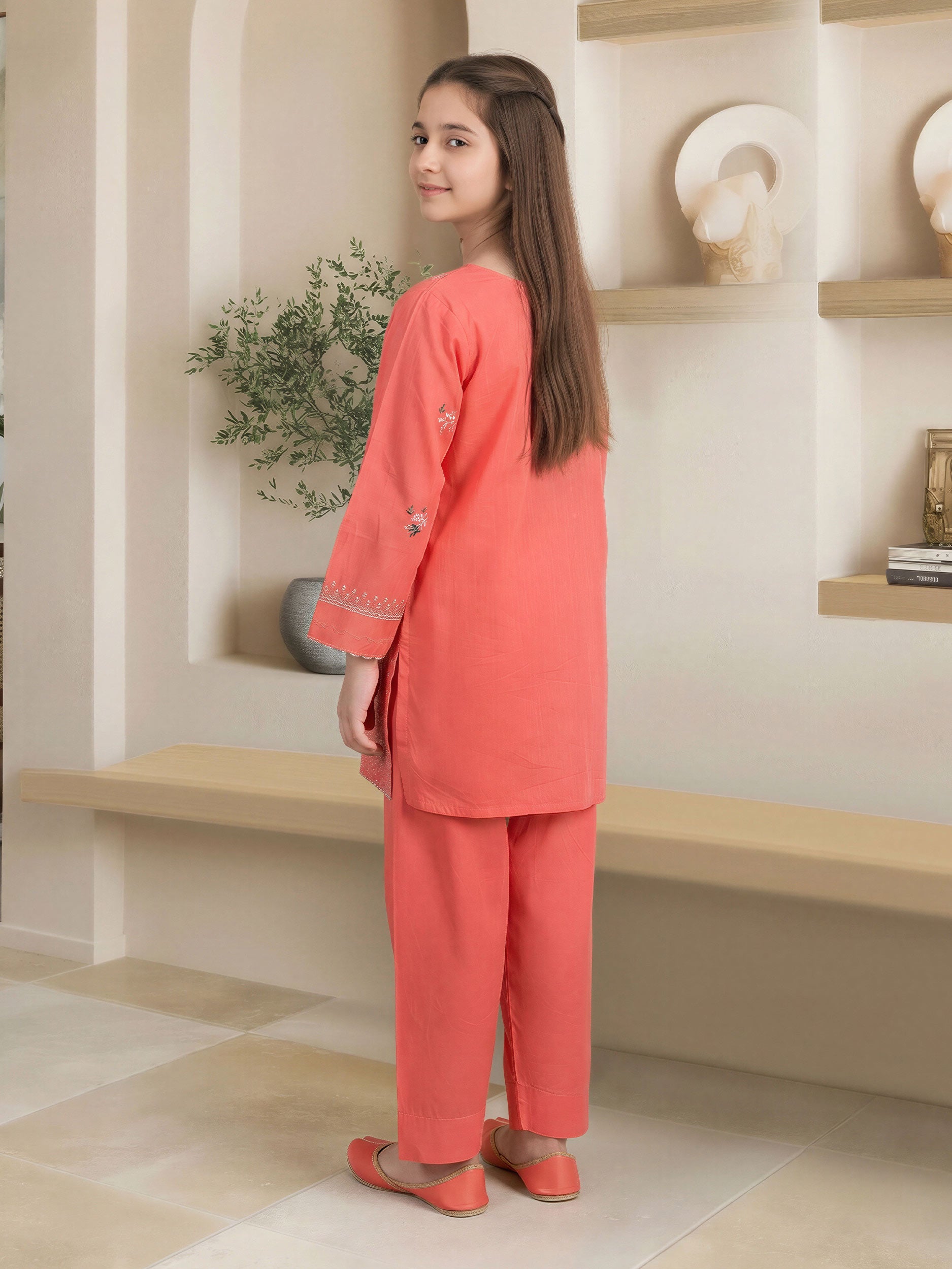 2 Piece Lawn Slub Suit- Embroidered (Pret)