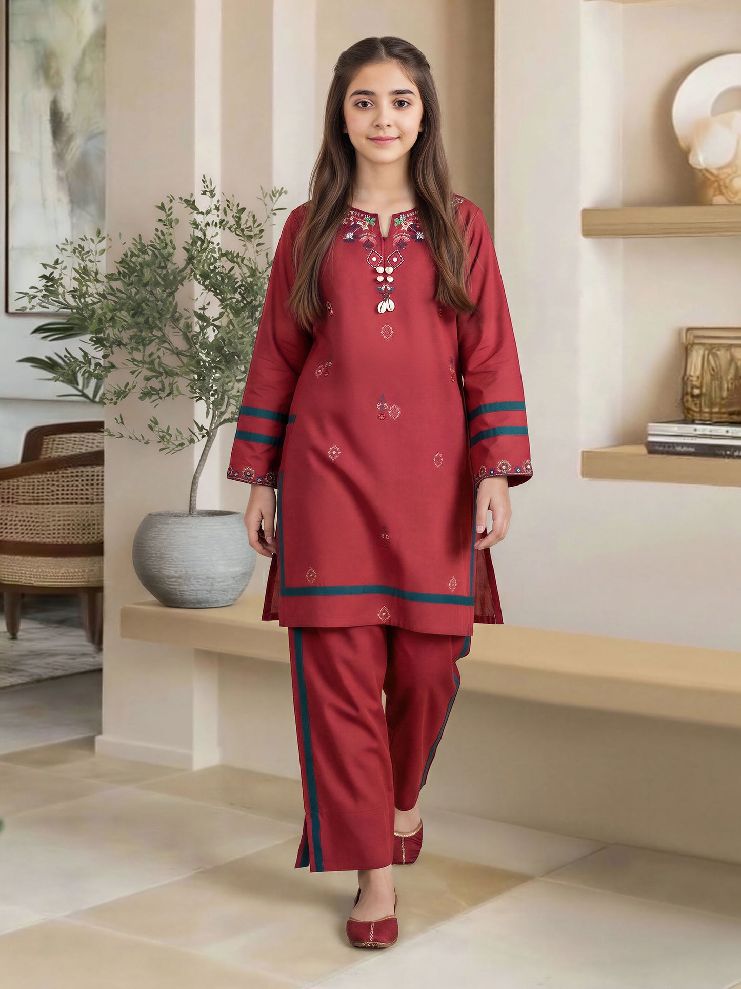 2 Piece Viscose Cotton Suit- Embroidered (Pret)