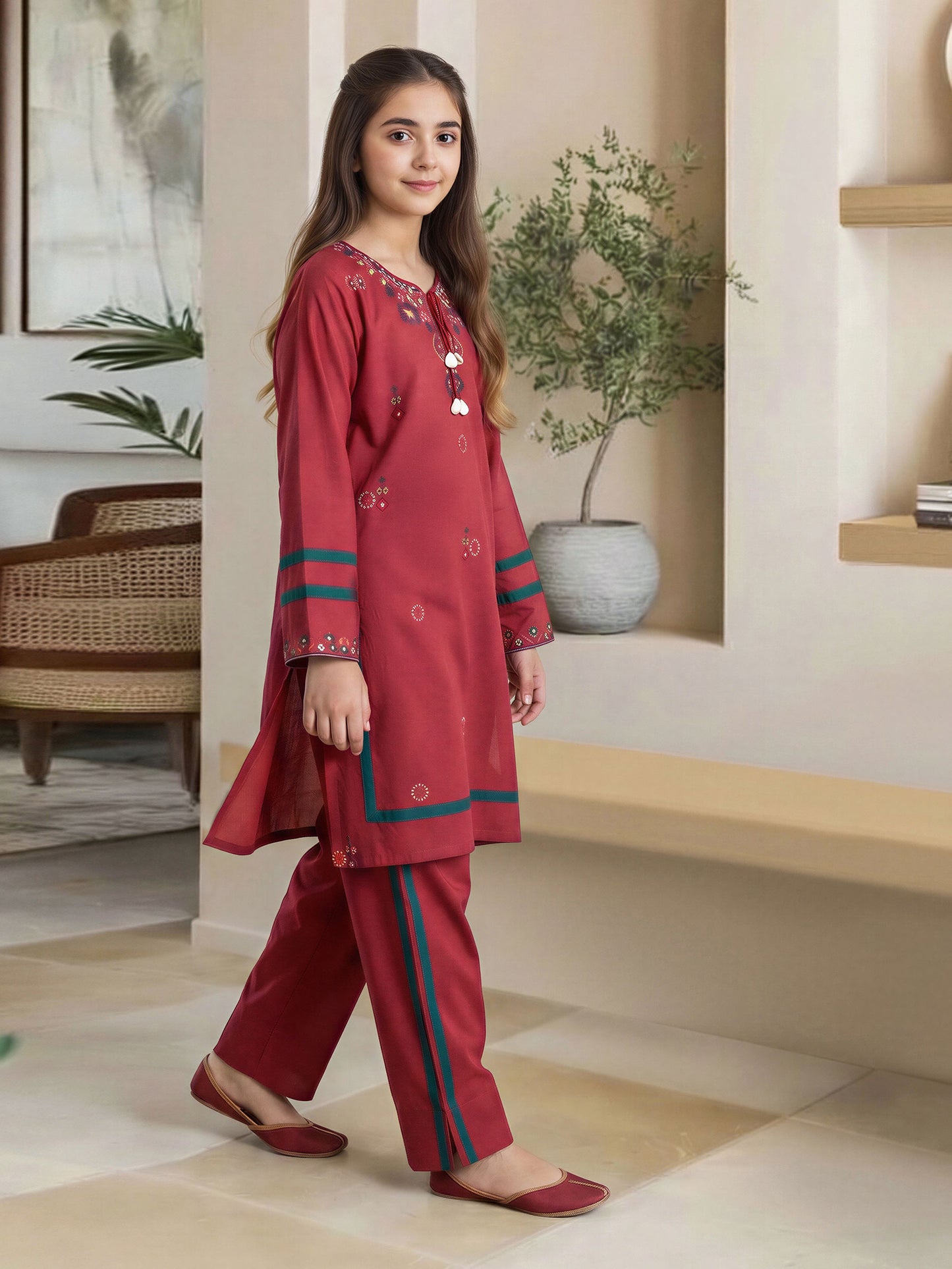 2 Piece Viscose Cotton Suit- Embroidered (Pret)