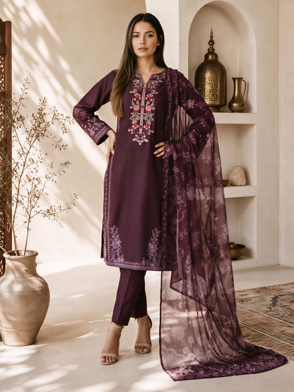 3 Piece Silk Suit- Embroidered (Pret)