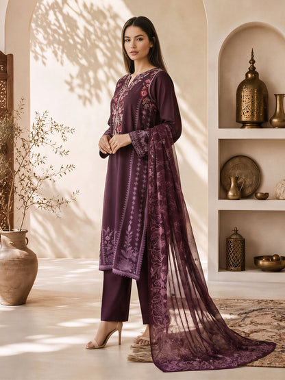 3 Piece Silk Suit- Embroidered (Pret)