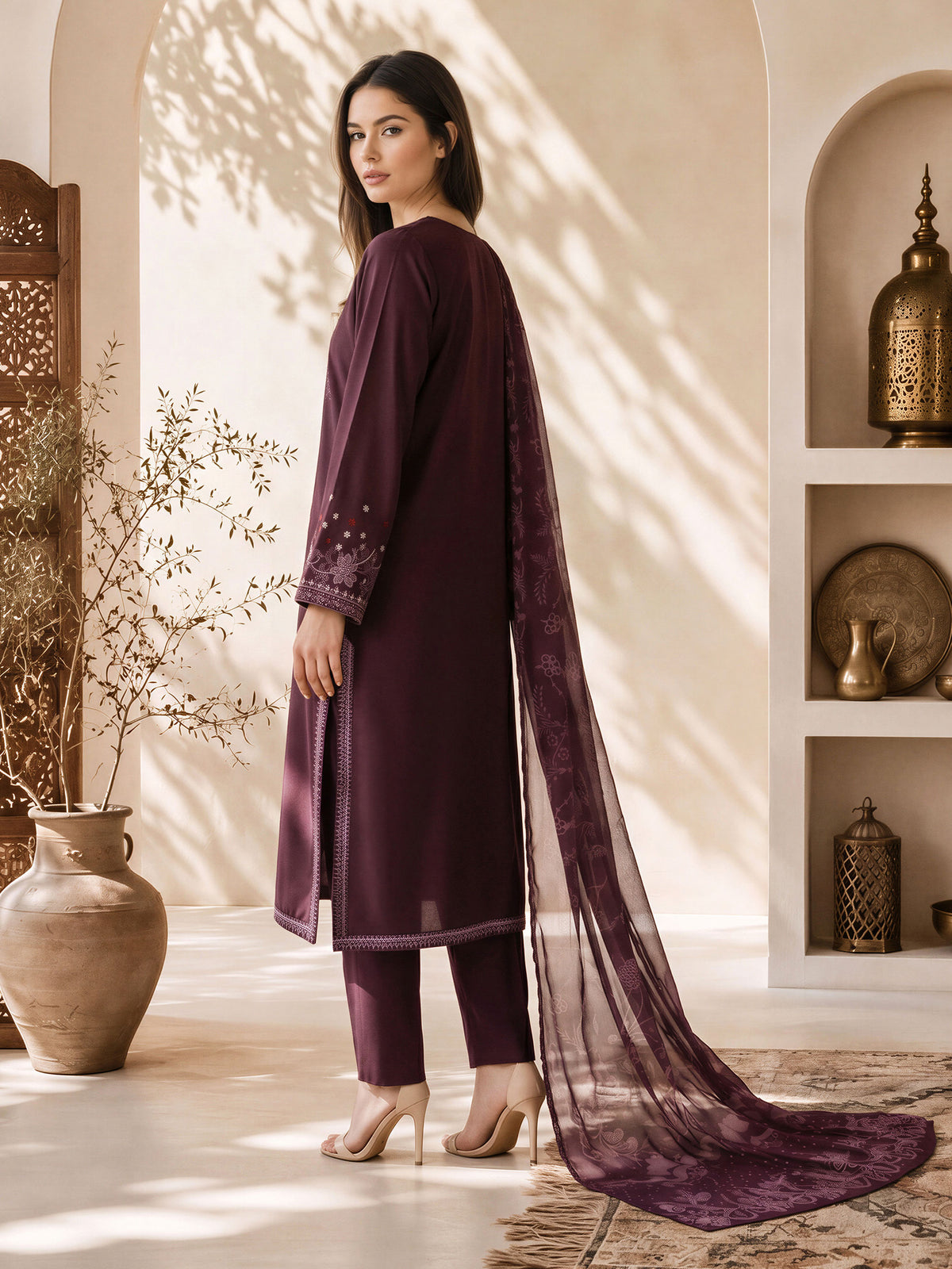 3 Piece Silk Suit- Embroidered (Pret)