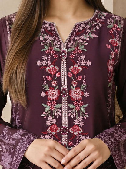3 Piece Silk Suit- Embroidered (Pret)