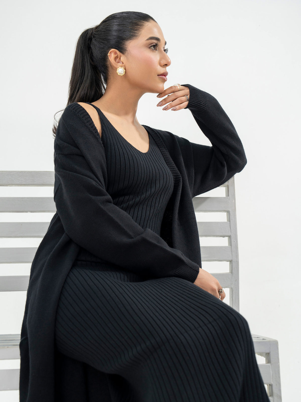 Cardigan With Ribbed Dress