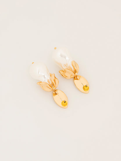Leaf Pearl Drop Earrings