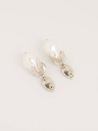 Leaf Pearl Drop Earrings