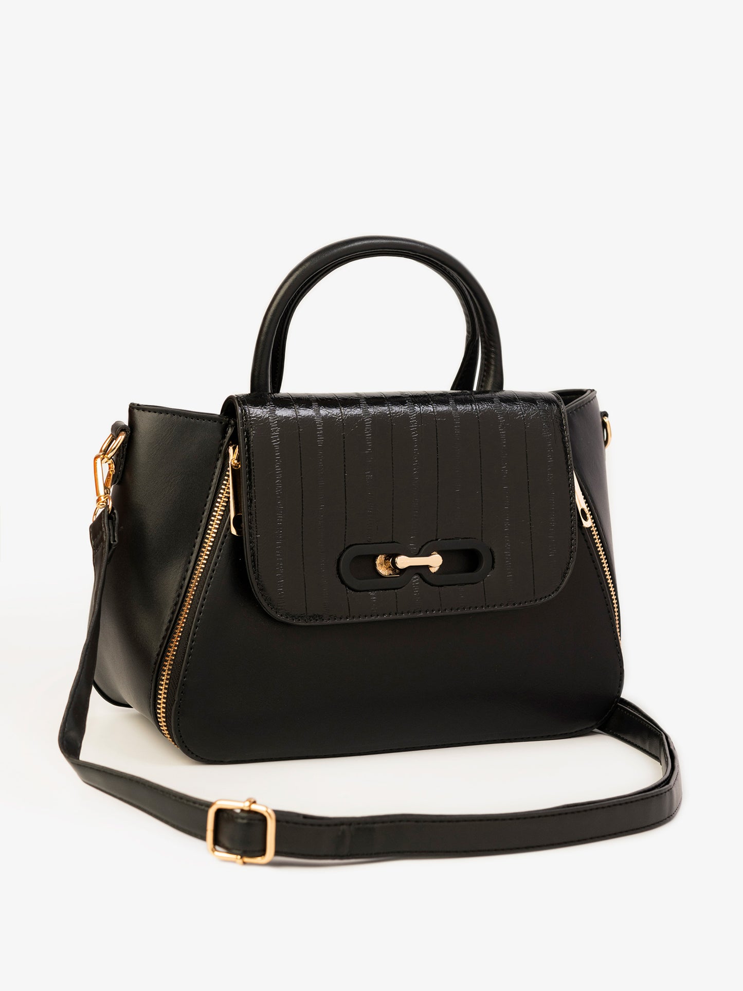 Textured Flap Handbag