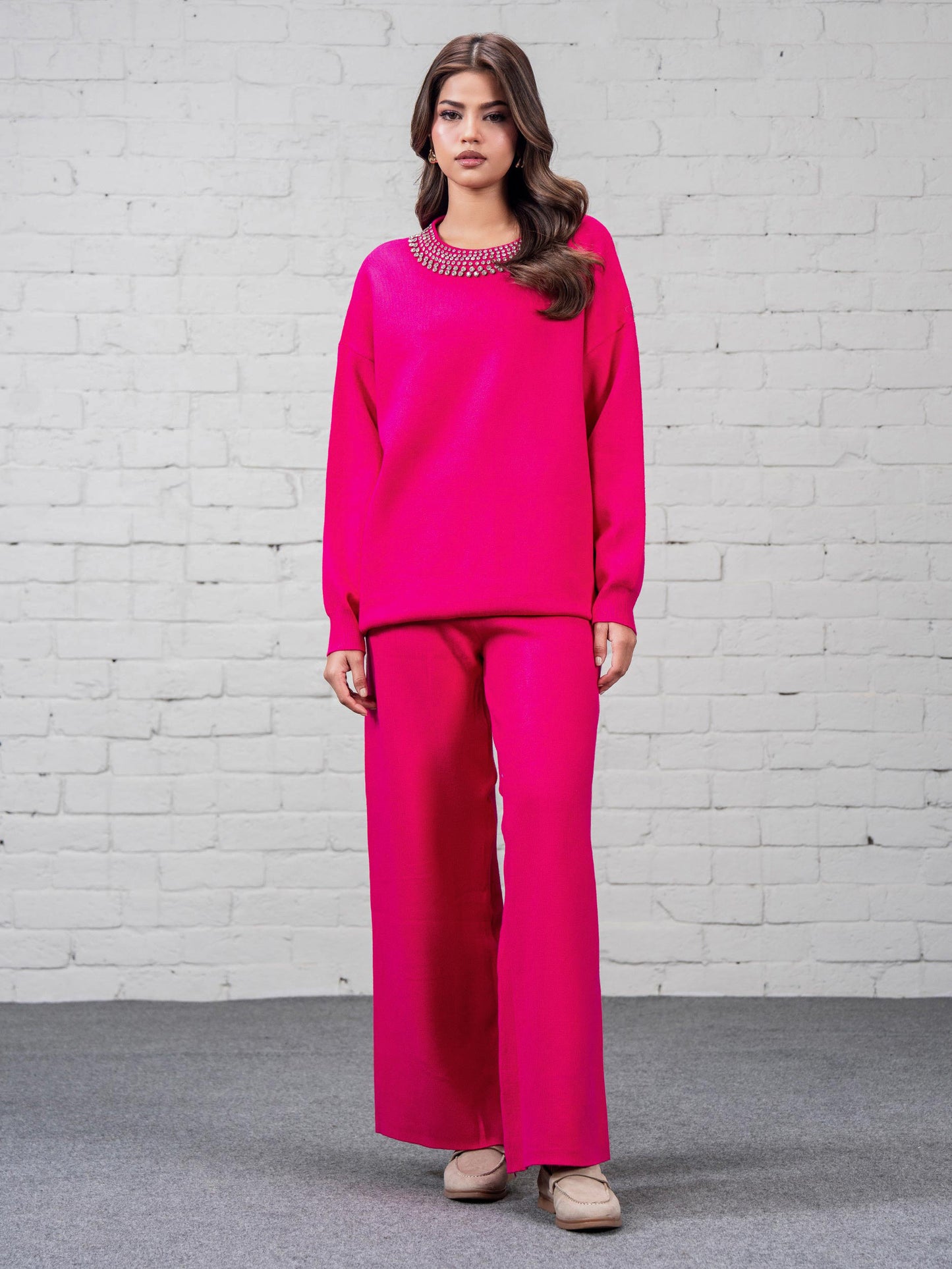 Knitted Co-ord Set-Embellished