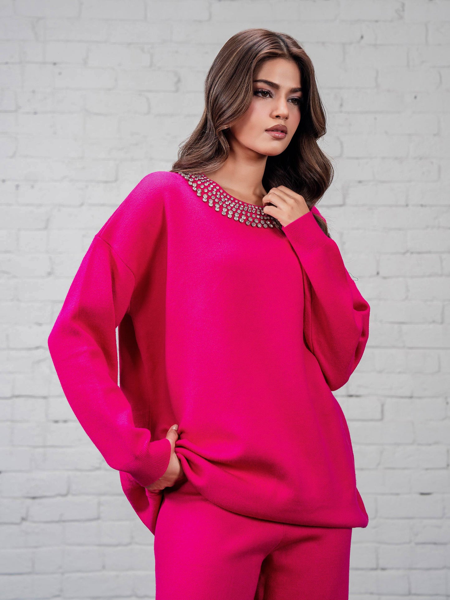 Knitted Co-ord Set-Embellished