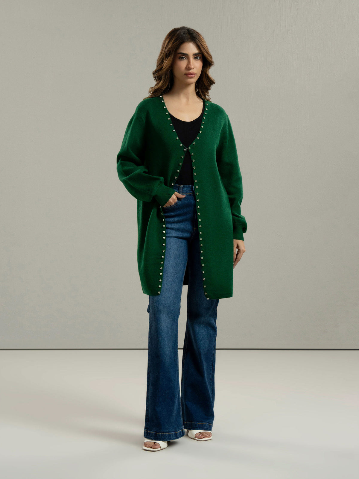 Woolen Cardigan-Embellished