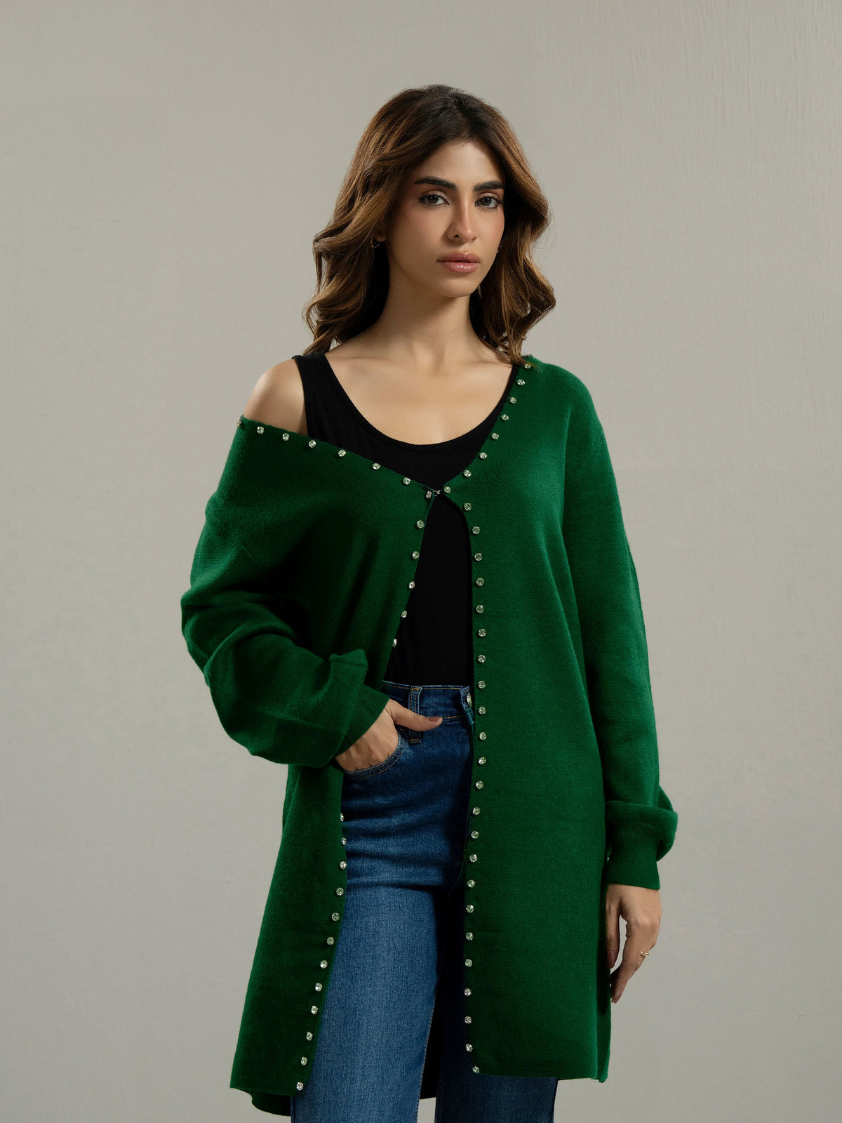 Woolen Cardigan-Embellished