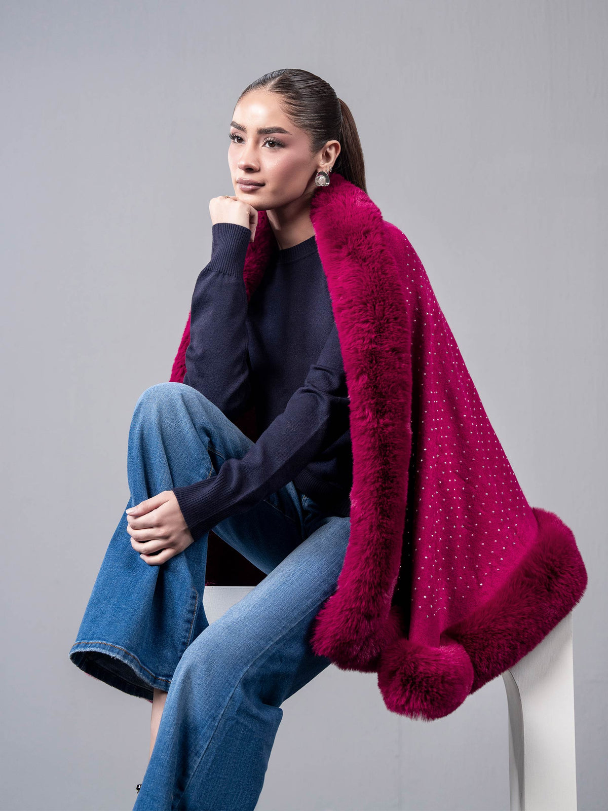 Embellished Fur Cape