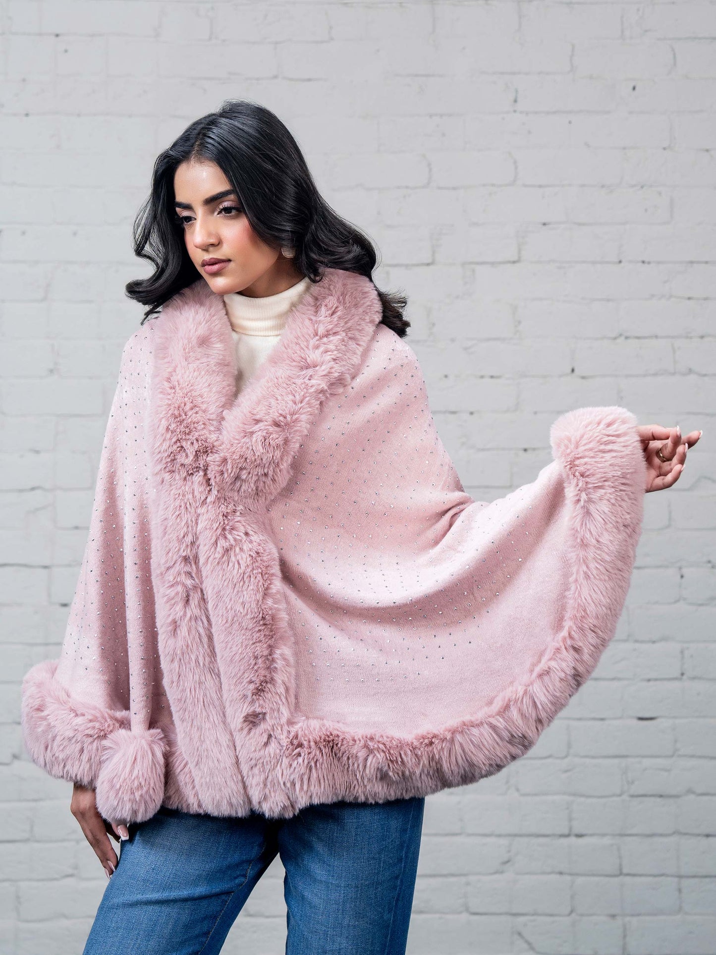 Embellished Fur Cape