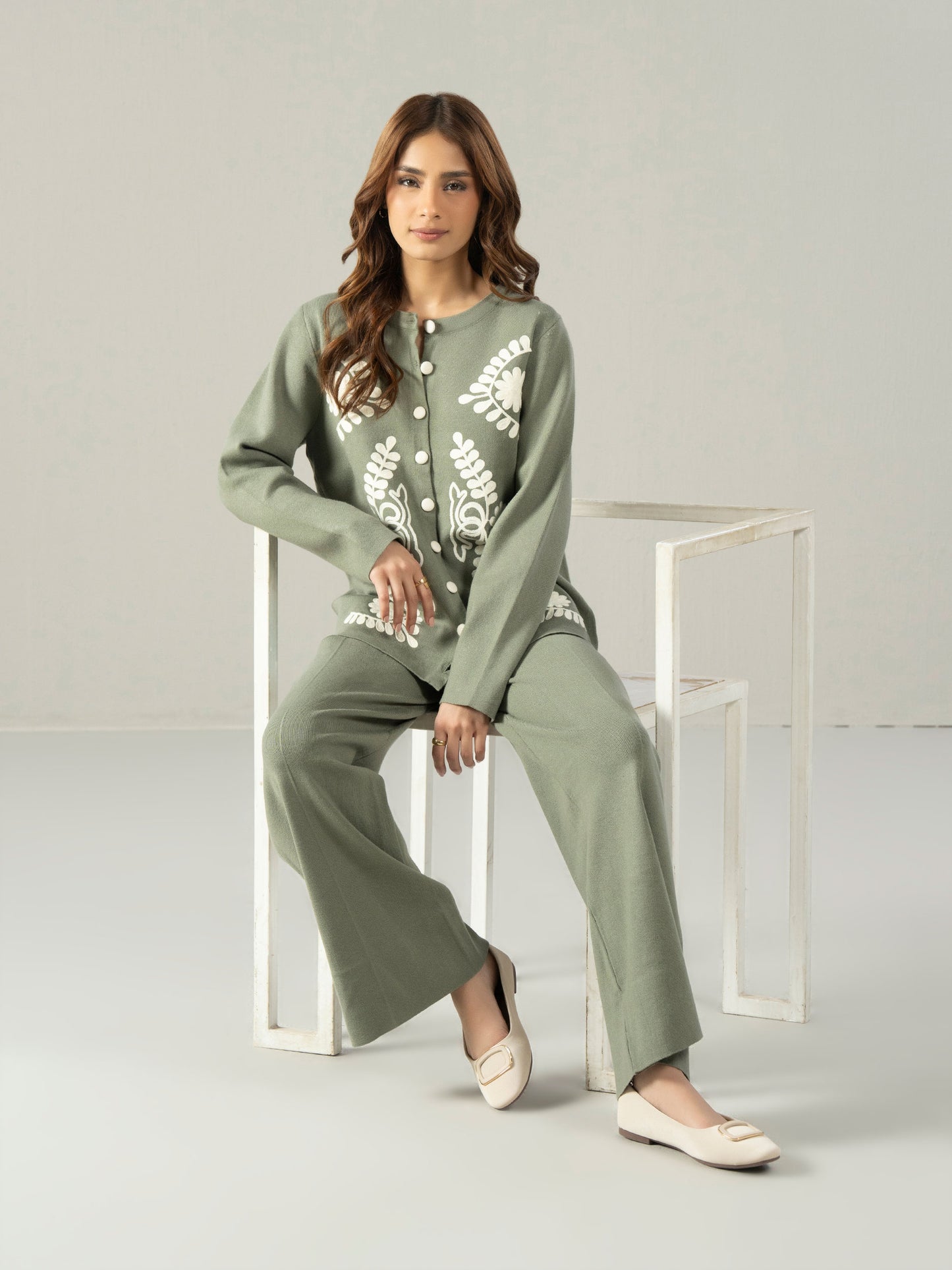 Knitted Co-ord Set- Embroidered