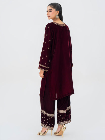 2 Piece Velvet Suit-Embroidered (Pret)
