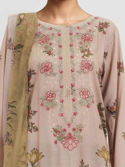 3 Piece Linen Suit- Embroidered (Pret)