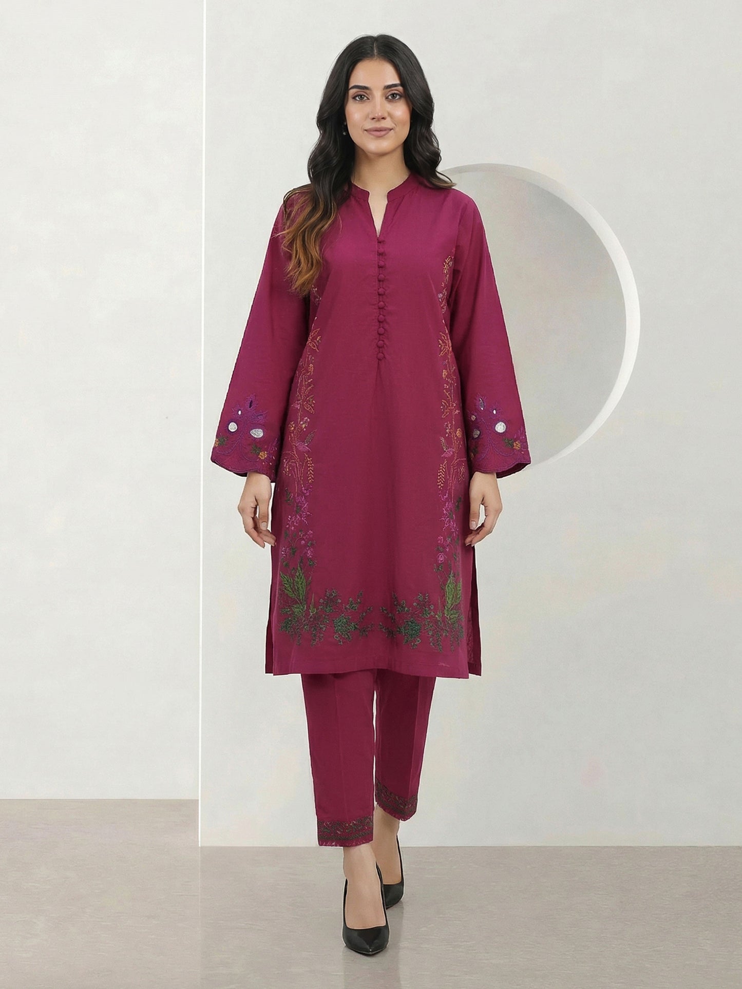 2 Piece Cambric Suit- Embroidered (Pret)