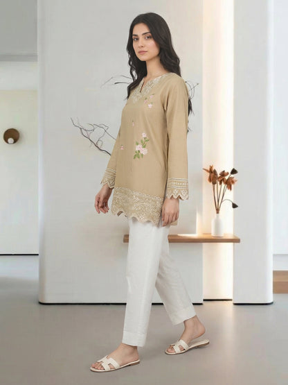 Cambric Kurti- Embroidered (Pret)