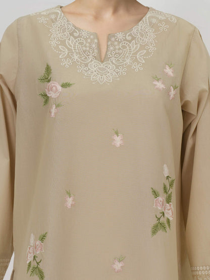 Cambric Kurti- Embroidered (Pret)