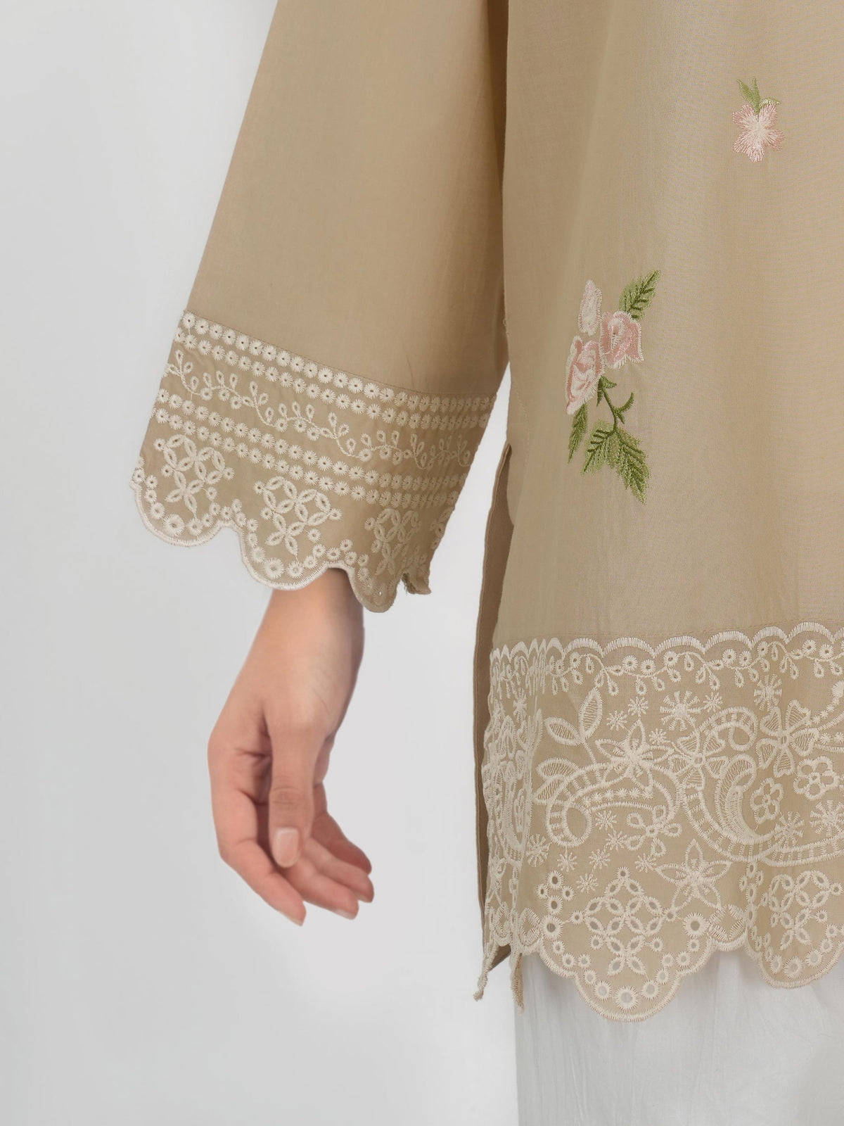 Cambric Kurti- Embroidered (Pret)