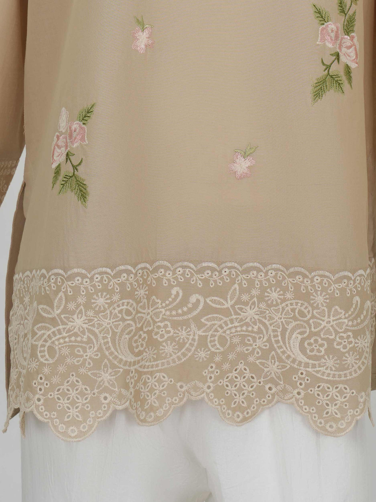 Cambric Kurti- Embroidered (Pret)