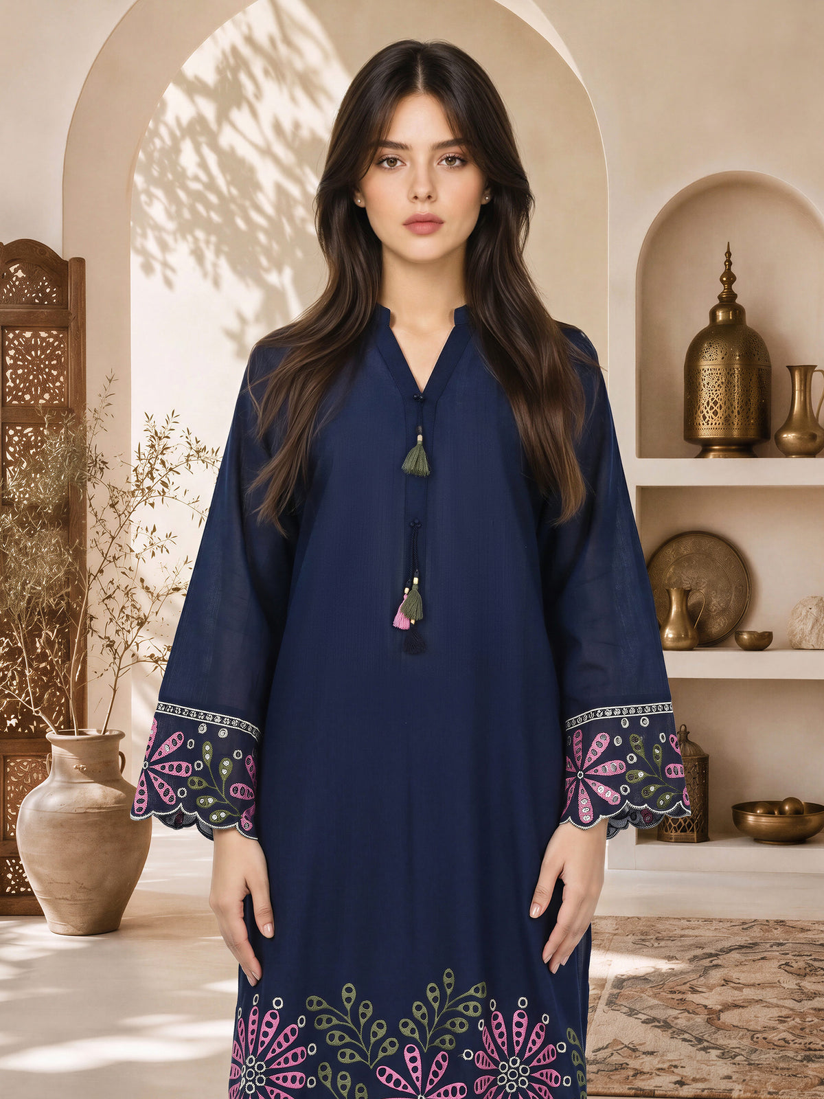 2 Piece Slub Khaddar Suit- Embroidered (Pret)