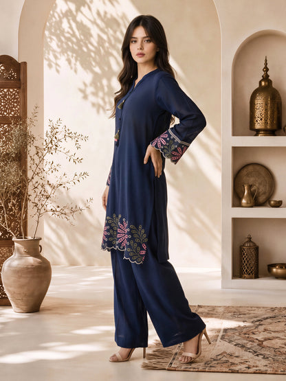 2 Piece Slub Khaddar Suit- Embroidered (Pret)