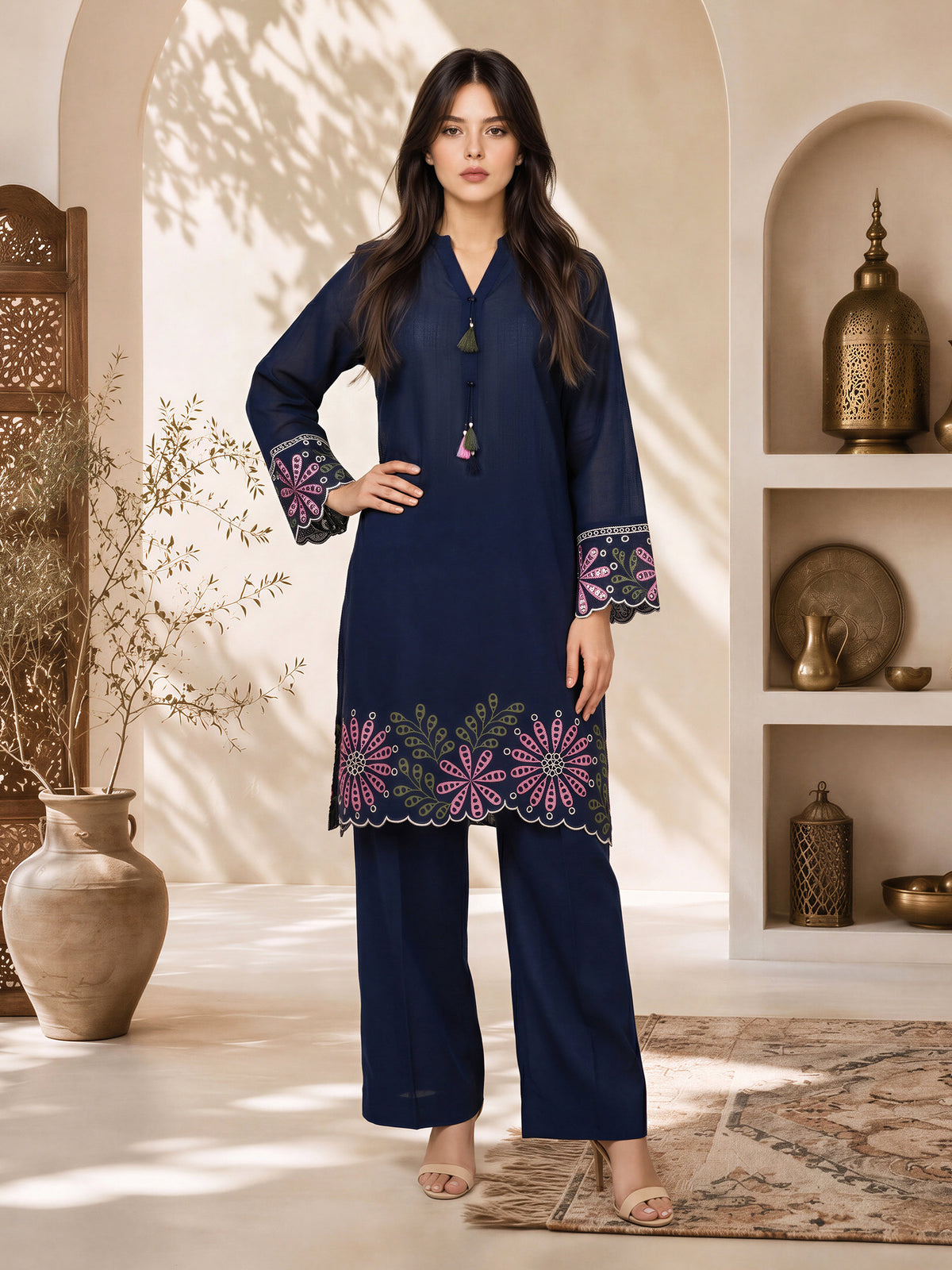 2 Piece Slub Khaddar Suit- Embroidered (Pret)